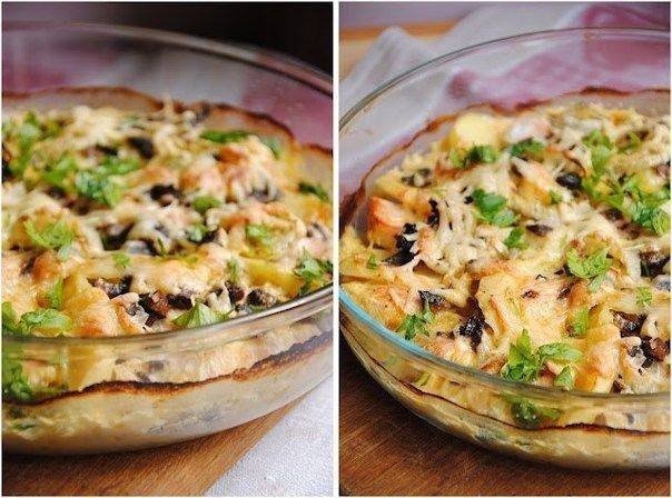 Картофельный гратен с курицей и грибами Картофельный гратен с курицей и грибами