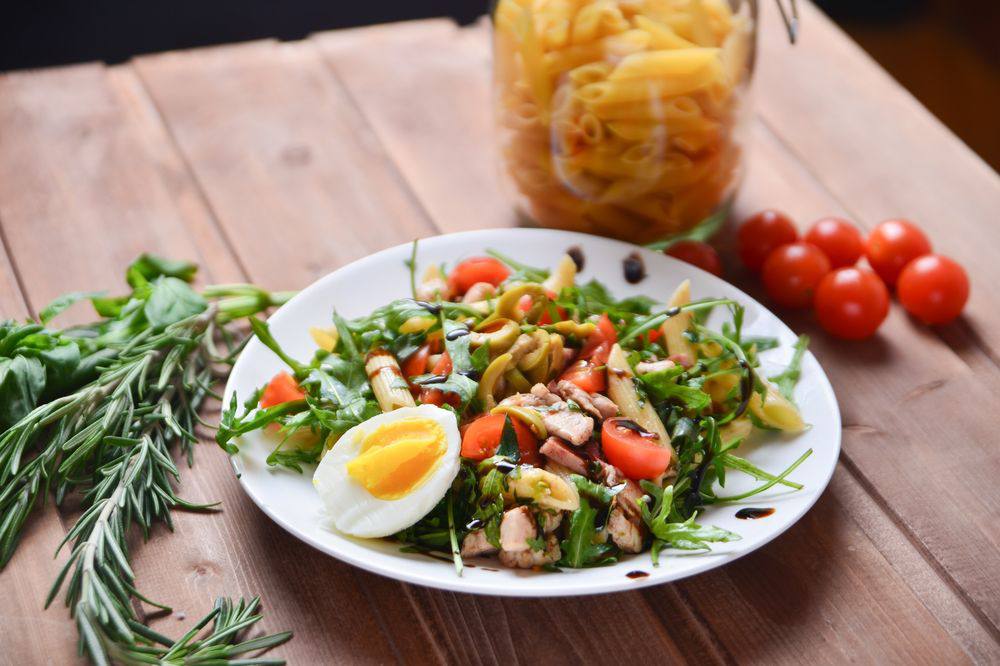 Холодный салат с пастой пенне и курицей Холодный салат с пастой пенне и курицей