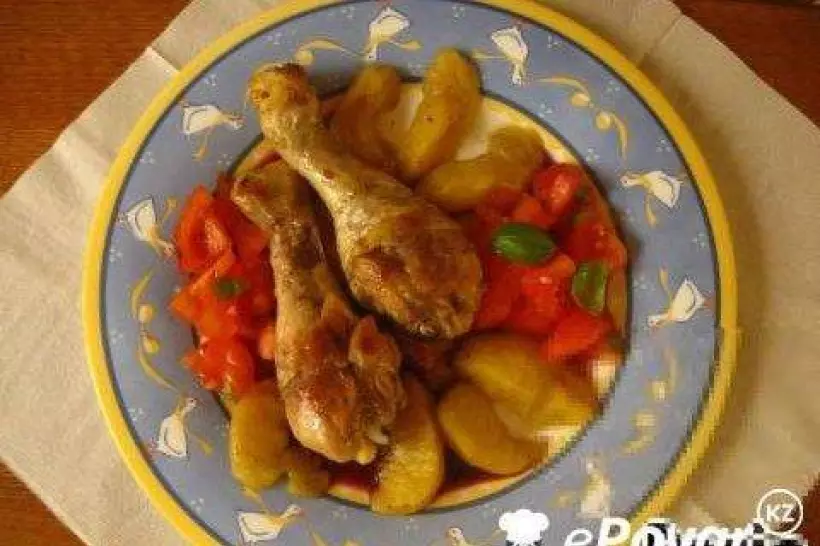 Готовим Мясо Запеченные в духовке куриные ножки с яблоками