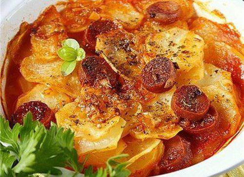 Рецепт Гратен из картофеля с паприкой и колбасками Готовим Закуски Гратен из картофеля с паприкой и колбасками
