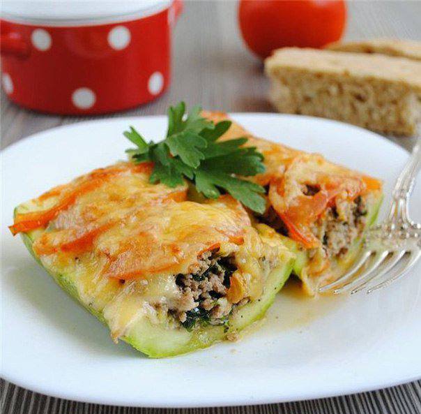 Рецепт Лодочки из кабачка с мясом Готовим Закуски Лодочки из кабачка с мясом
