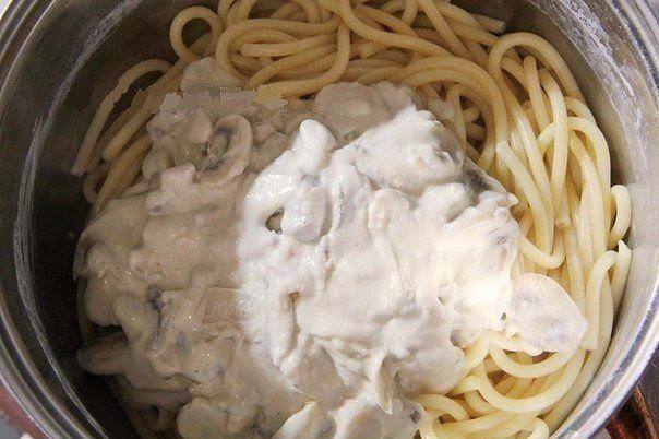 Рецепт Спагетти с грибами в сливочном соусе  шаг-4