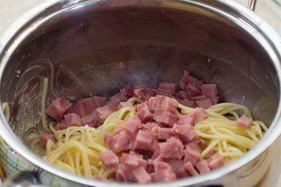 Рецепт Запеканка из спагетти со шпинатом и ветчиной шаг-1