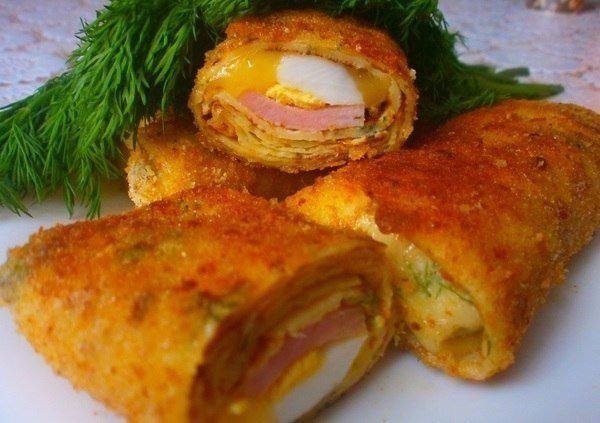Рецепт Блинчики с ветчиной, яйцами и сыром Готовим Выпечка Блинчики с ветчиной, яйцами и сыром