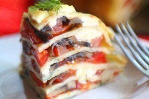 Рецепт Блинный пирог с грибами и сыром Готовим Закуски Блинный пирог с грибами и сыром