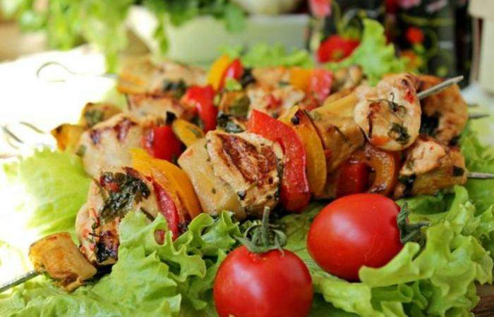 Рецепт Куриный шашлык с овощами на сковороде гриль Готовим Мясо Куриный шашлык с овощами на сковороде гриль