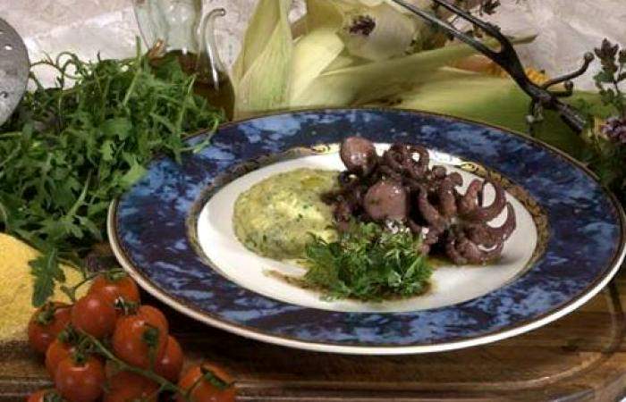 Рецепт Осьминог с рукколой и соусом песто Готовим Рыба Осьминог с рукколой и соусом песто