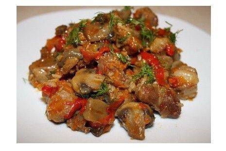 Рецепт Мясо, тушеное с шампиньонами и сладким перцем Готовим Мясо Мясо, тушеное с шампиньонами и сладким перцем
