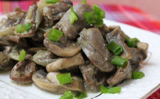 Рецепт Куриные сердечки с шампиньонами Готовим Мясо Куриные сердечки с шампиньонами