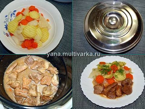 Рецепт Мясо в соусе с овощным гарниром в скороварке  шаг-4
