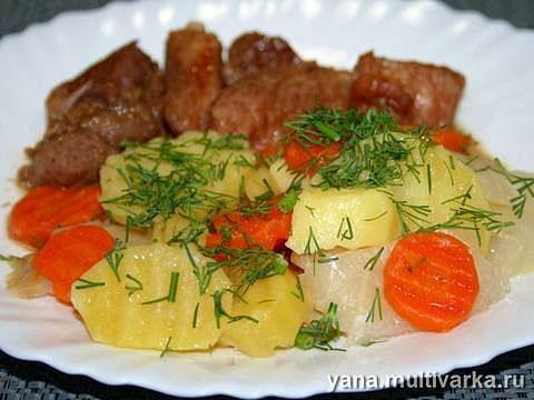 Рецепт Мясо в соусе с овощным гарниром в скороварке шаг-6