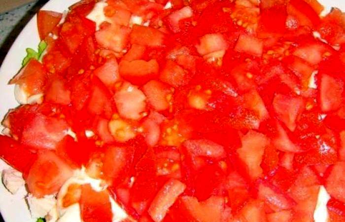 Рецепт Салат из курицы с помидорами и сыром  шаг-4
