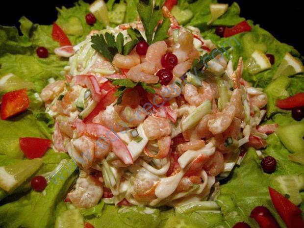 Рецепт Вкусный салат с креветками и кальмарами Готовим Салаты Вкусный салат с креветками и кальмарами