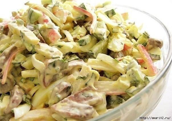 Рецепт Салат с крабовыми палочками и грибами Готовим Салаты Салат с крабовыми палочками и грибами