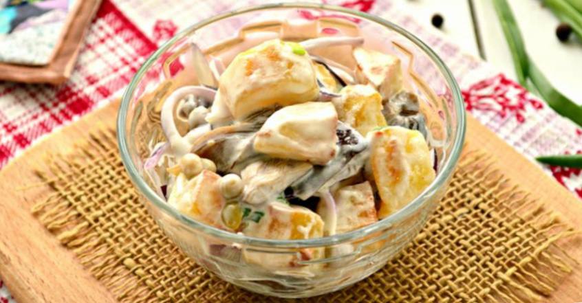 Рецепт Тёплый картофельный салат с грибами шаг-6