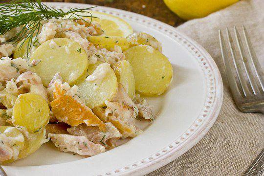 Рецепт Картофельный салат с копченой форелью Готовим Салаты Картофельный салат с копченой форелью