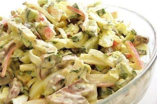 Рецепт Грибной салат с крабовыми палочками и огурцами Готовим Салаты Грибной салат с крабовыми палочками и огурцами