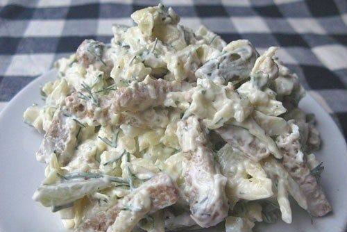 Рецепт Сырный салат с сухариками и солеными огурцами Готовим Салаты Сырный салат с сухариками и солеными огурцами