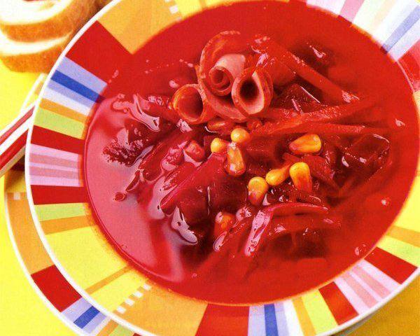 Рецепт Борщ с кукурузой и копченым мясом Готовим Супы Борщ с кукурузой и копченым мясом