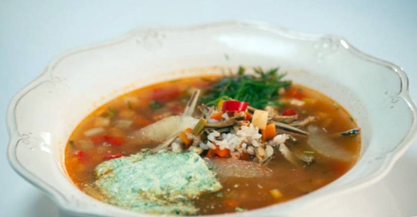 Рецепт Суп из снетков с зеленой сметаной шаг-7
