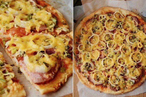 Рецепт Пицца с колбасой и луком на тонком тесте шаг-1