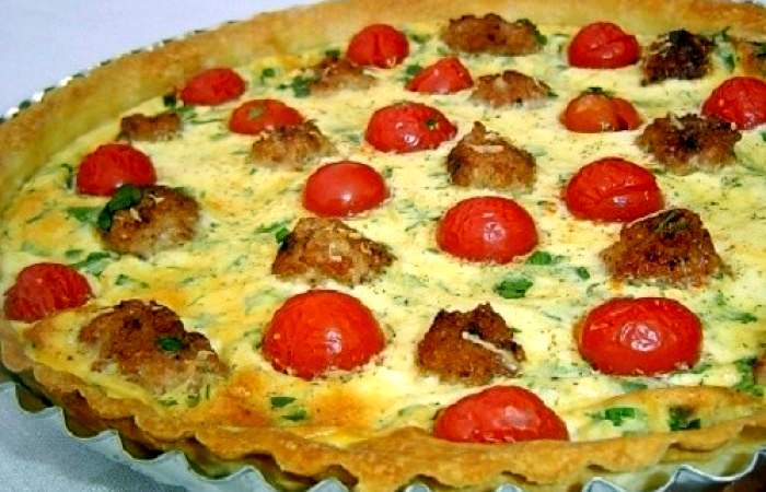 Рецепт Киш с мясными шариками и помидорами черри Готовим Выпечка Киш с мясными шариками и помидорами черри