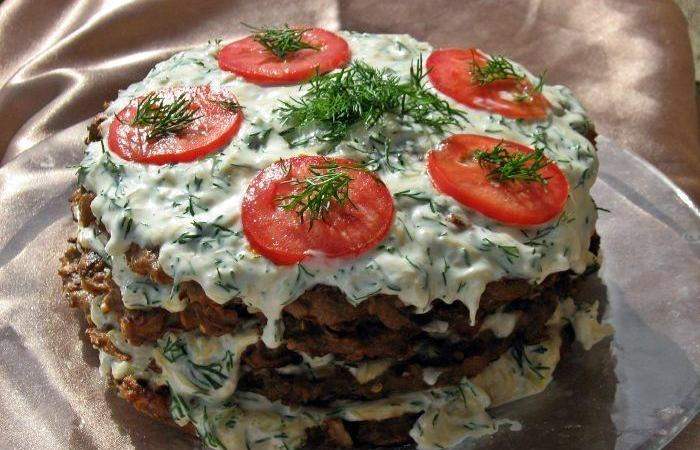 Рецепт Овощной торт из баклажанов Готовим Закуски Овощной торт из баклажанов