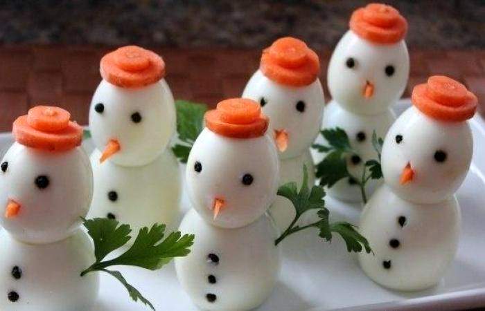 Рецепт Снеговик из вареных яиц Готовим Закуски Снеговик из вареных яиц