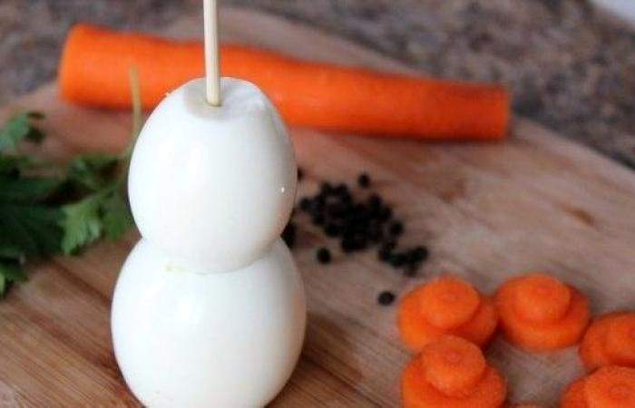Рецепт Снеговик из вареных яиц  шаг-2