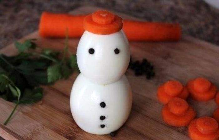 Рецепт Снеговик из вареных яиц шаг-5