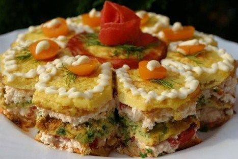 Рецепт Порционный новогодний закусочный торт с сыром Готовим Закуски Порционный новогодний закусочный торт с сыром