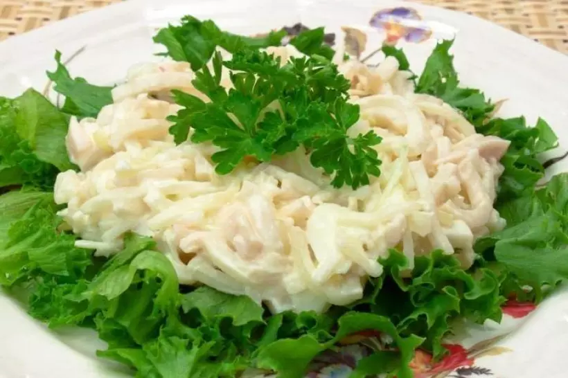 Готовим Рыба Кальмаровый салат с рисом