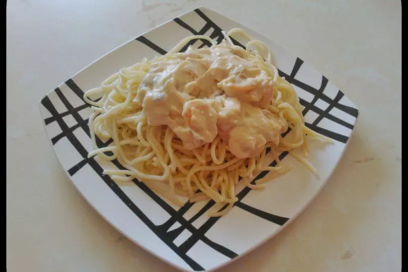 Готовим Мясо Спагетти в сливочном соусе с креветками