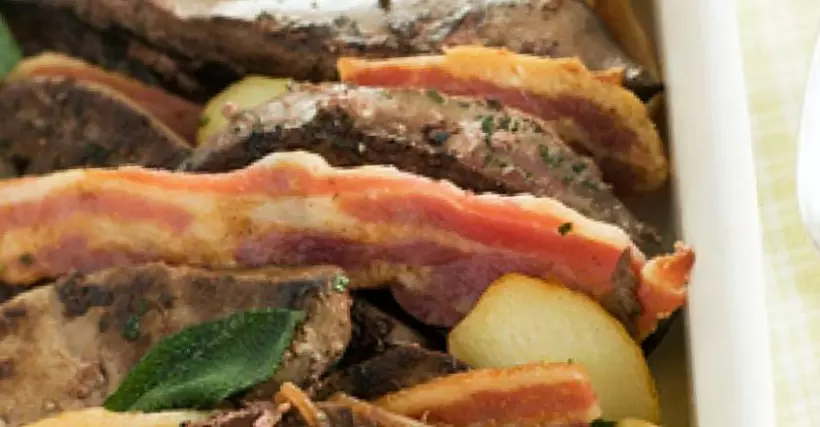 Готовим Мясо Телячья печень с беконом и картофелем