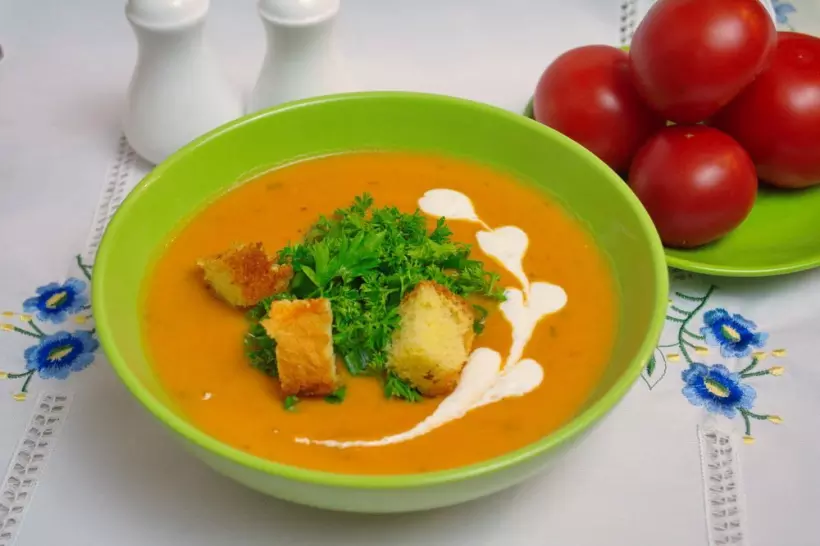 Готовим Супы Сливочный томатный суп с базиликом