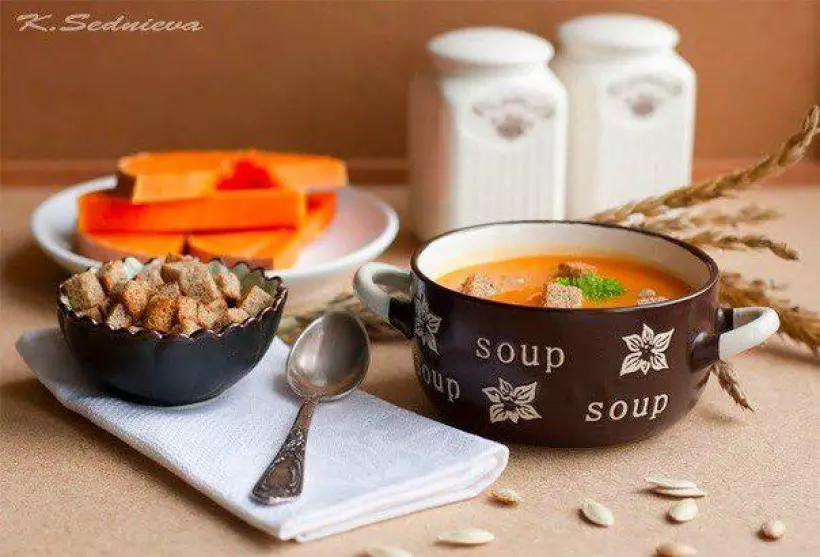 Готовим Супы Тыквенный суп с сухариками