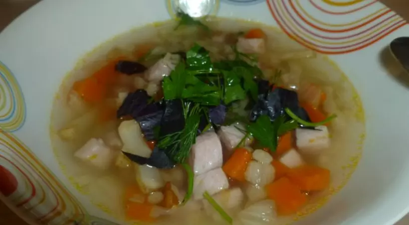 Готовим Супы Суп перловый с овощами и окороком
