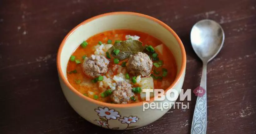Готовим Супы Суп с фрикадельками и рисом
