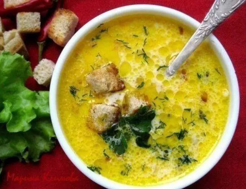 Готовим Супы Сливочно-сырный суп с ветчиной и сухариками