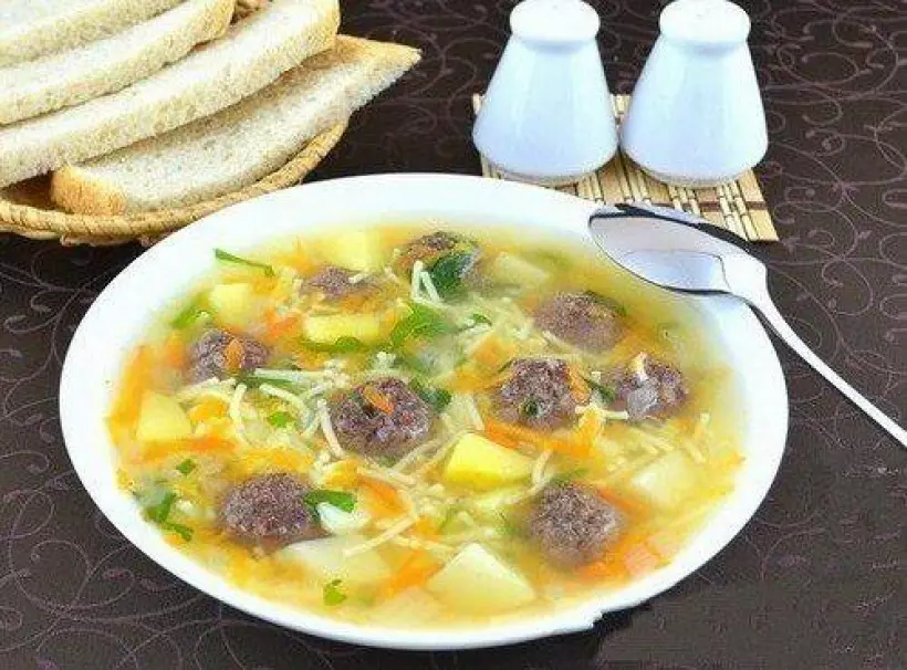 Готовим Супы Сытный суп с мясными фрикадельками