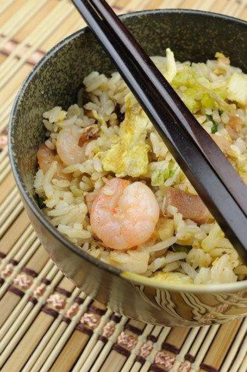Готовим Рыба Сладкий рис с креветками и салатной смесью